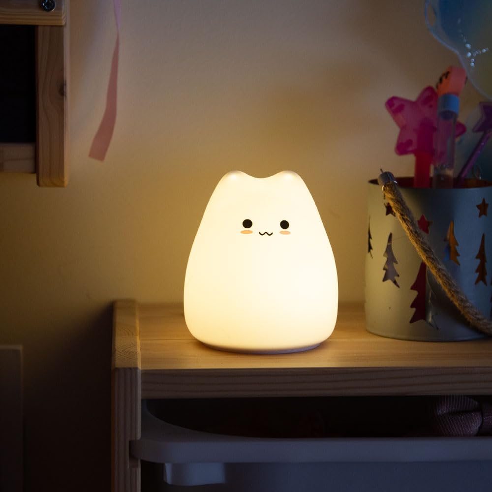 Lampara nocturna de mesa LED Infantil quitamiedos y recargable "​Cat" | Greenice