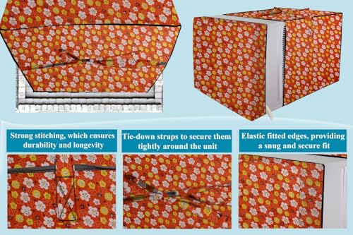 Image of The Furnishing Tree Elastic fit waterproof Polyester window ac cover suitable for Croma 1.5 Ton, Dustproof cover for inner and outer section, In CM: (67.31x66.04x45.72), Mini Floral Pattern Orage