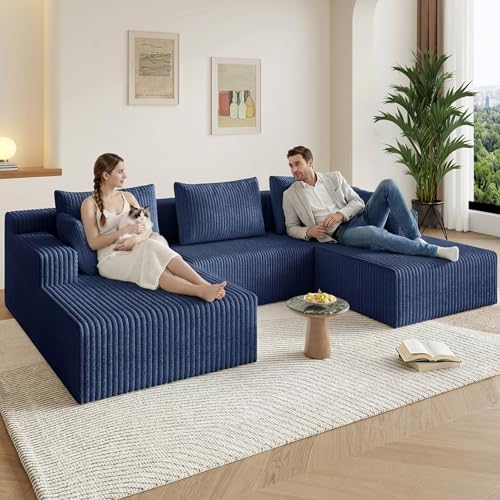 Image of 107 inch W Boneless Cloud Sectional Couch Modular Sofa with Ottoman