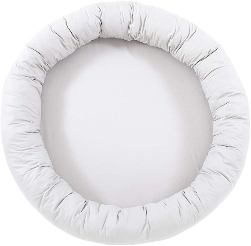 Wonder Space Large Round Kids Floor Mat Pillow with Bumper Border, Soft Velvet Nursery Seating Lounger Tatami Stuffer Sofa Futon Pouf Babynest Sleeping Reading Nook for Toddlers & Babies (White)