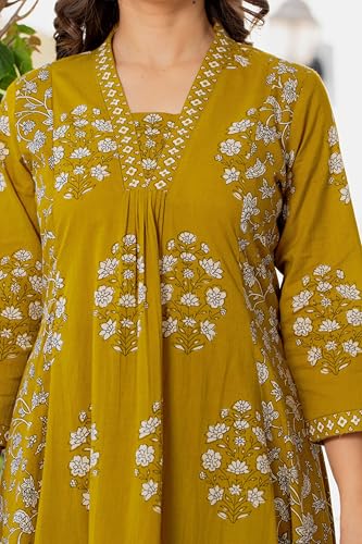 Image of PARTHVI Women's Pure Cotton Block Printed Ethnic Wear Kurta & Palazzo Pants & Dupatta Set