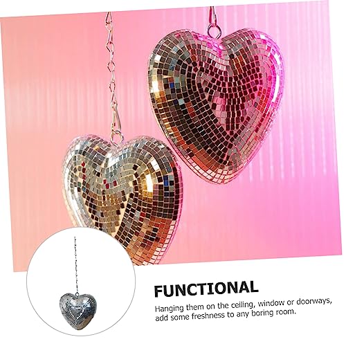 Bola espejada en forma de corazón para decoración, plateada y brillante, para colgar en hogar, bar, fondos fotográficos y ambiente festivo en celebraciones miniatura 4