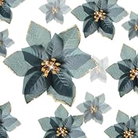 KI Store Poinsettia grote kerstbloemen, 30 cm, kunstkerstboomversiering, bloemen, kerstboomversiering, champagne, picks spray voor kerstknutseltafel, huis, doe-het-zelf krans en slinger, 6 stuks