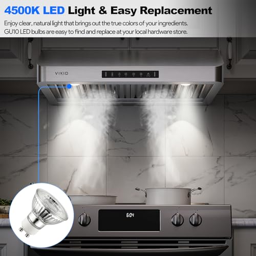 Range Hood 30 Inch Under Cabinet, Kitchen Hood with 980 CFM, 3-Speed Gesture Sensing & Touch Control Panel, Stainless Steel Vent 2 Pcs Baffle Filters with Handlebar