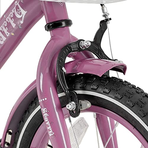 Image of JOYSTAR 14 Inch Kids Bike Little Daisy Girls Bike with Training Wheels Doll Seat Basket & Streamers Princess Kids Bicycle for Girls Toddler Bike 3-5 Years Purple