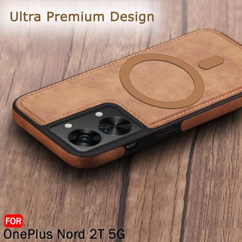 Image of TheGiftKart Genuine Leather Finish Back Cover Case for OnePlus Nord 2T 5G | Shockproof Design | Raised Edges for Camera & Screen Protection | Stunning Minimalist Design (MagSafe Compatible, Brown)