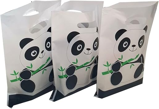 LYT Panda Party Bags, 30 Count Pack of 1, Panda Party Favors, Gift Bags, Black, White, Cartoon, Glossy, Plastic, Birthday, Baby Shower