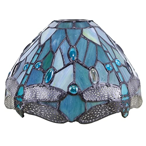 Tiffany Lamp Shade Replacement 8X5.5 Inch Sea Blue Stained Glass Lampshade Only 1-5/8-Inch Fitter Opening For Tiffany Lamp Rhlamps #TOP2