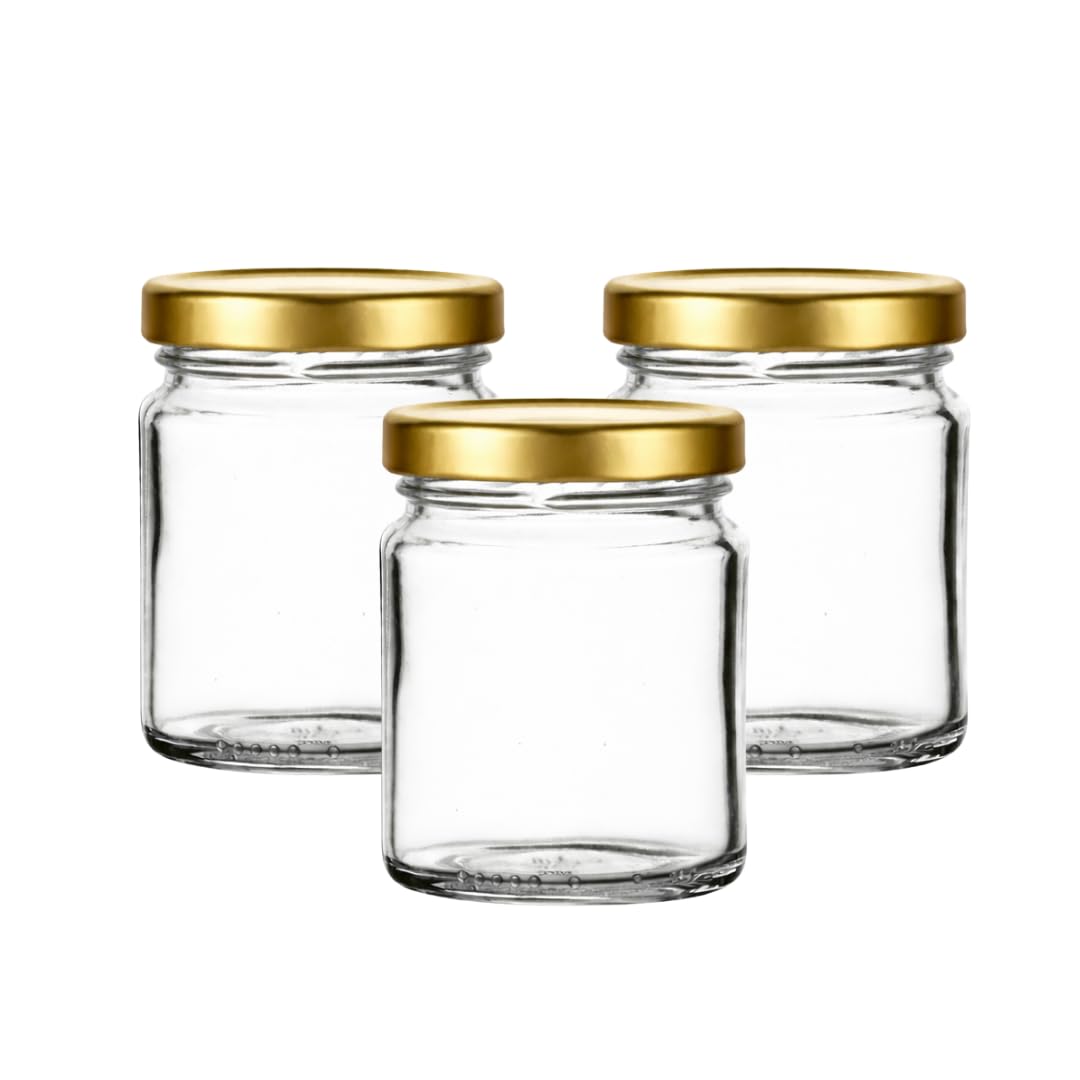 Jars And Bottles Gold 106Ml (4Oz) Mini Glass Jam Jars With Twist-Off Lids – Preserve & Chutney Jars For Honey, Sauces & Desserts – Pack Of 48 (Gold)