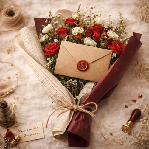 Image of Celebrations Vintage Gift Combo Set With Red & Brown Kraft Paper Envelopes,Vintage Gift Wrapping Sheets & Letters, Perfect for Valentine's Day, Proposals, Wedding Invitations & Festive Gifting