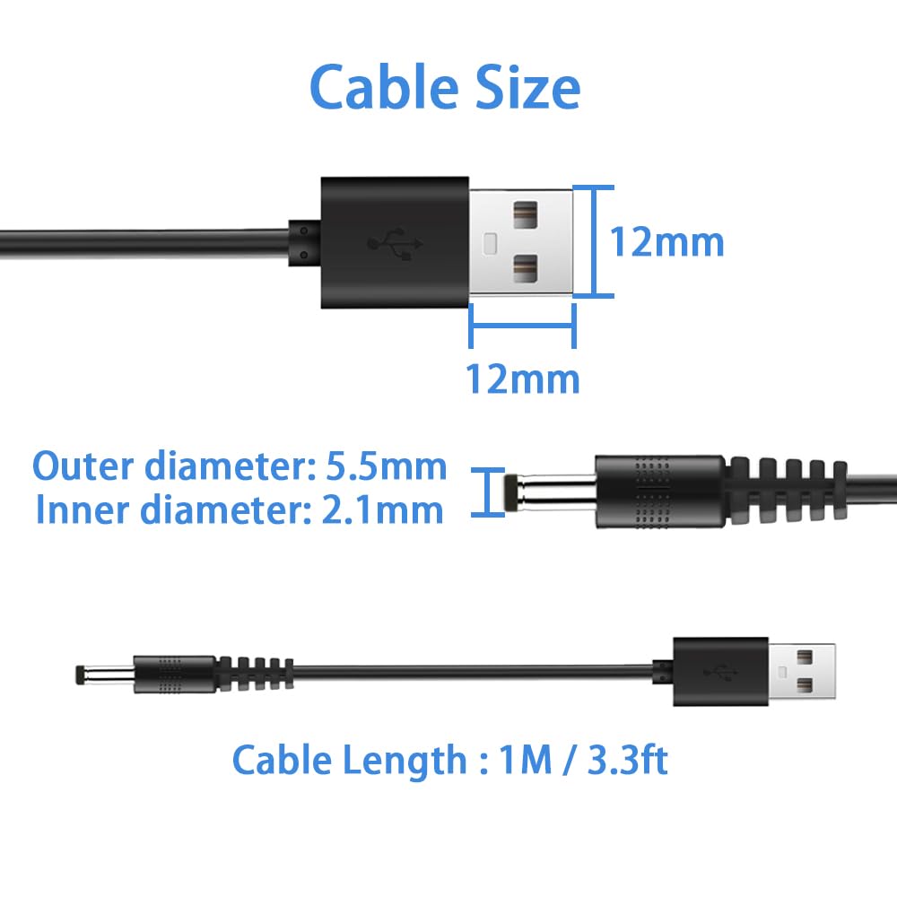 Universal Charger Power Core, 5V USB to DC 5.5x2.1mm, Charging Cable with 11 Connectors (Micro-USB, Type-C, Mini USB, 2.5x0.7, 3.0x1.1, 3.5x1.35, 4.0x1.7, 4.8x1.7, 5.5x2.5，2.5mm), 3.3FT