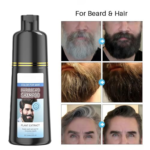Beard Dye for Men,Beard Colour & Hair Dye Shampoo 3-in-1,Black Beard Dye for Natural Gray Coverage,Men's Hair Colour,Gentle Mustache & Beard Dye,Temporary & Halloween Use,200ml - Image 3