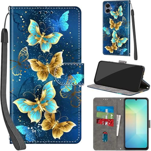 Haninsuze Coque pour Samsung Galaxy A06, Etui Protection Housse en Cuir PU Portefeuille, [Ranges Cartes] [Fonction Support] Pochette, Quatre Papillons