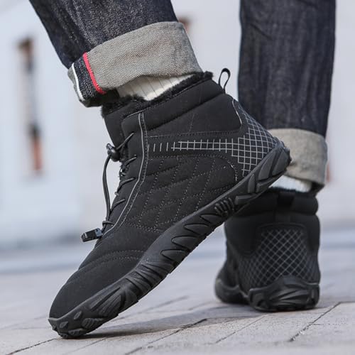 Image of Winter Footwear Barefoot Shoes Women Men Zero Drop Barefoot Hiking Boots Slip On Warm Waterproof Snow Boot Minimalist Wide Toe Ankle Booties Five Finger Hike Shoes Outdoor
