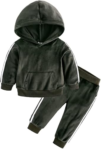 Kids Tales Boys Girls 2Pcs Velvet Hooded Tracksuit Toddler Kids Fleece Hoody Top + Sweatpants Sweatsuit Outfits Set