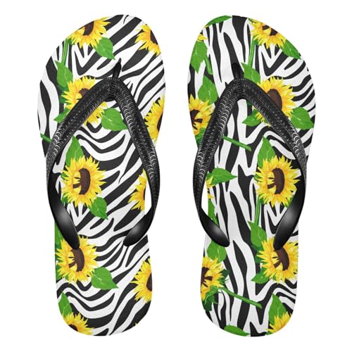 Maple Leaf Sketch Orange Sunflower Floral Black Flip Flops for Beach Thong Sandals Anti-slip Lightweight Beach Shoes for Summer Travel Swim