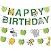 Jiahai 34pcs Jungle Animals Leaves Happy Birthday Banner Decoration Set for Woodland Garland Forest Theme Birthday Festival Party