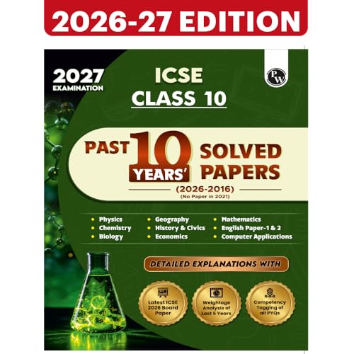 Image of PW ICSE Class 10 Previous Year Question Papers | 10 Years Solved Papers (2016-2026) | Board Exam 2027 | Physics, Chemistry, Maths, Biology, Economics, ... Computer Applications, English Paper 1 & 2