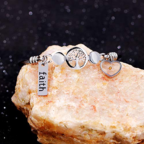 Image of Uloveido Rose Gold Plated Tree Of Life Bangle Cuffs Faith Mustard Seed Pendant Charms Open Bracelet for Women Y1028