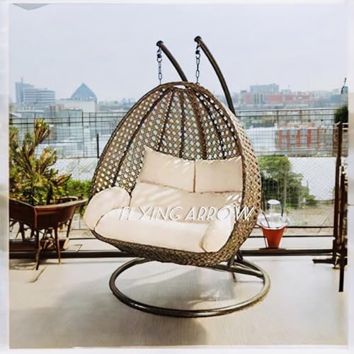 Image of Flying ArrowOutdoor Furniture Double Seater Swing, Beautiful Stand (Black Swing with Grey Cushion) (Golden with Beg)