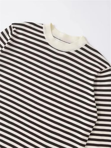 Women's Striped Loose Simple Knit Sweater Long Sleeve Pullovers Personality Tops3