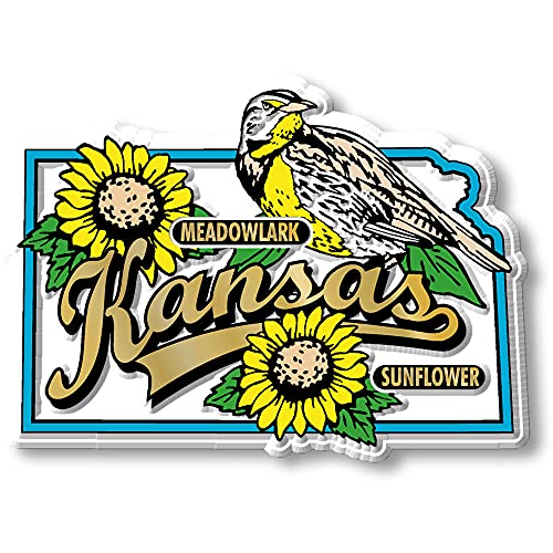 Imán decorativo mapa Kansas estado y flor 3 x 2.2 pulg