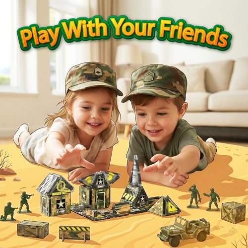 42PCS Mini Magnetic Tiles Army Base Travel Set with Iron Box STEM Educational Military Building Blocks Magnetic Construction Toy for Kids Ages 3 to 8 Creative Gift for Boys and Girls - Image 6