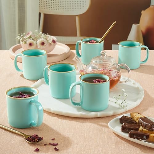 Image of CELLO Estella Nexus Color Tropical Plain Mug Set of 6, 250ml, Blue | Scratch Resistant | Porcelain Tea, Coffee Mug Set | Ideal for Daily Use & Gifting | Dishwasher Safe | Big Mug |