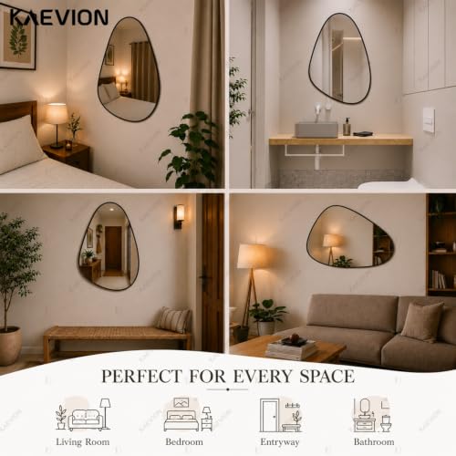 Image of Irregular Wall Mirror, 19.7 x 13.8 Inch Wall Hanging Mirror with Black Bidding, 5mm HD Floating Glass, Modern Aesthetic Vanity Mirror for Bedroom, Living Room, Entryway