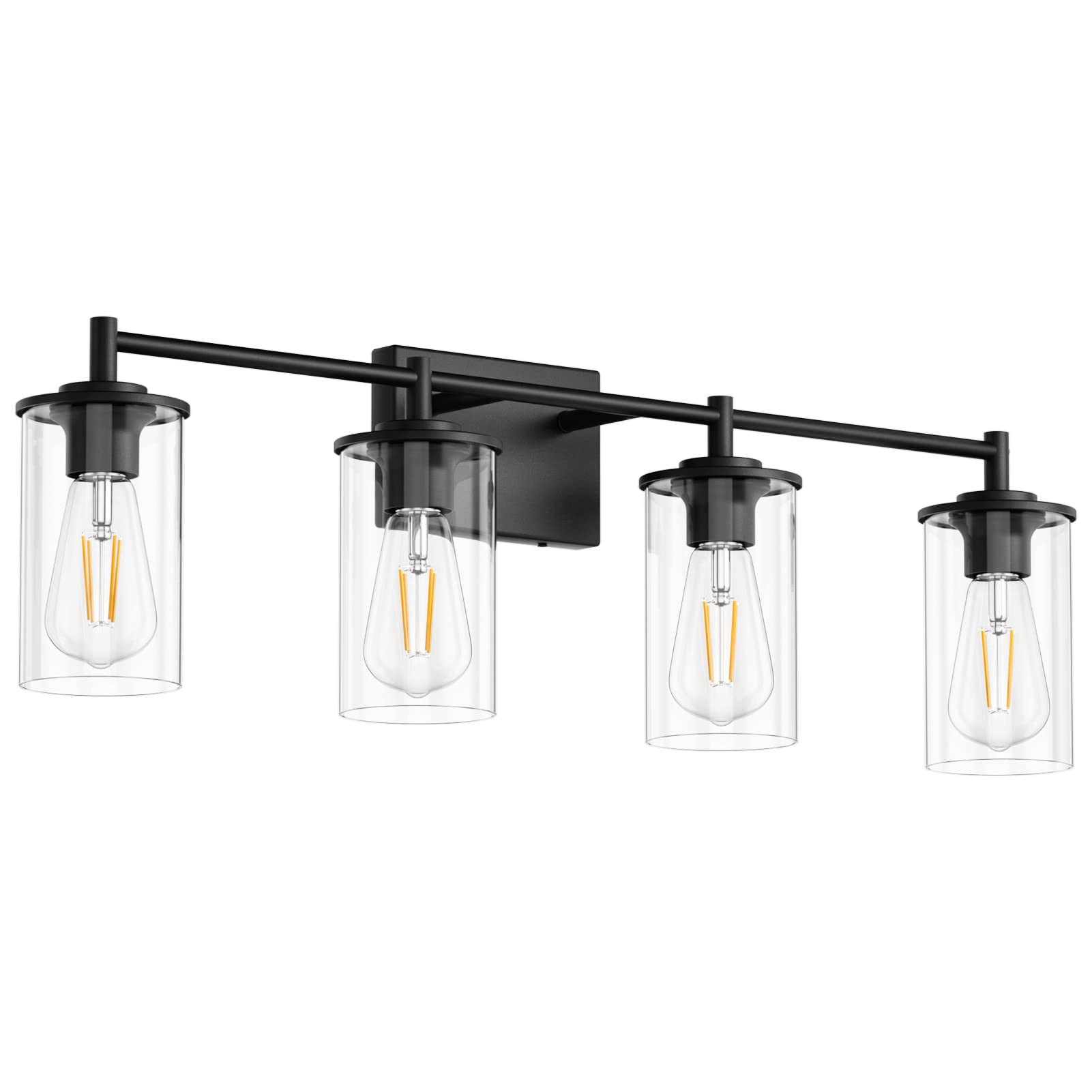 Ralbay 4 Light Matte Black Bathroom Vanity Lights, Industrial Bathroom