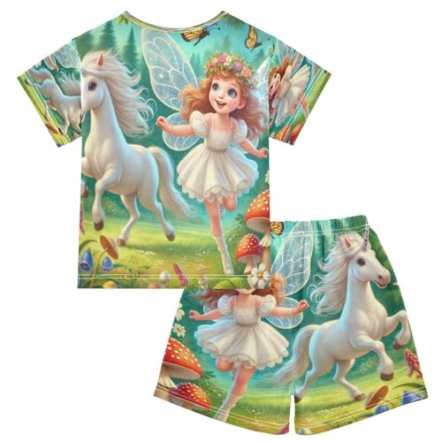 Fairy Unicorns Pajama Set Short Sleeve Summer Pajamas Shorts Sets PJ Clothes Set Soft 5Y2