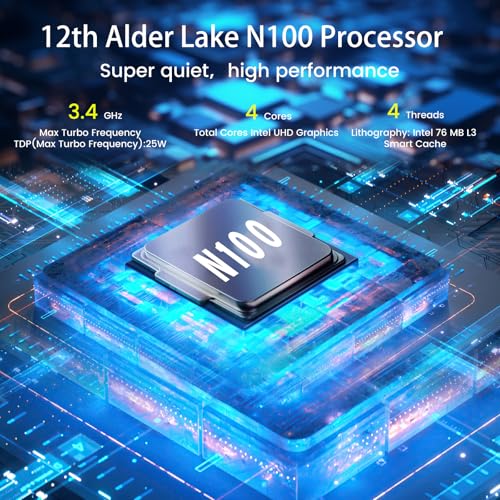 Azeyou Mini PC, Prozessor N100, 16G DDR4 512G SSD, Mini Desktop Computerv mit W11 Pro, LAN 1000M, WiFi 6, BT5.2, 4K HDMI, Dual RJ45, USB 3.2