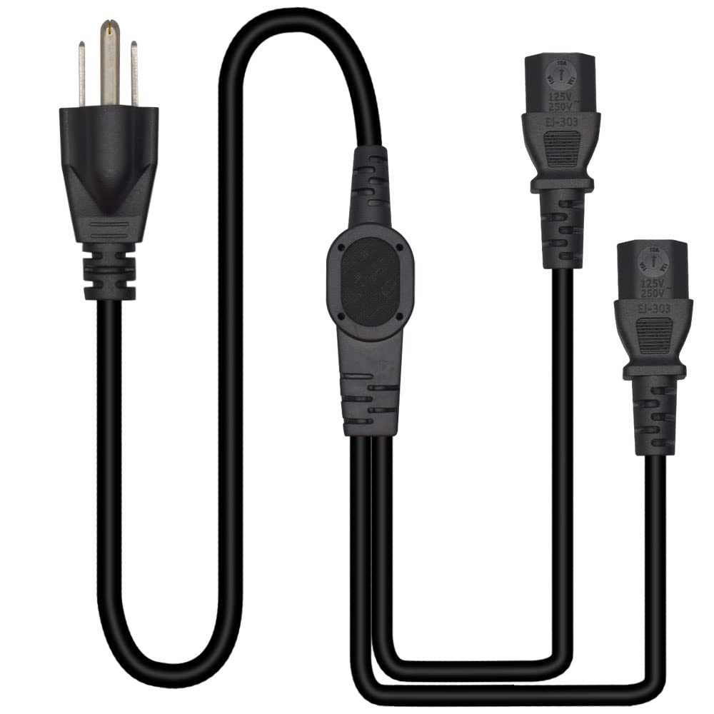 Computer-Y-Splitter-Netzkabel, NEMA 5–15P auf Dual IEC320 C13 Buchse, 2-Wege-Steckdose, AC-Netzkabel mit Computern, Monitoren, Druckern und Fernsehern (3 m)