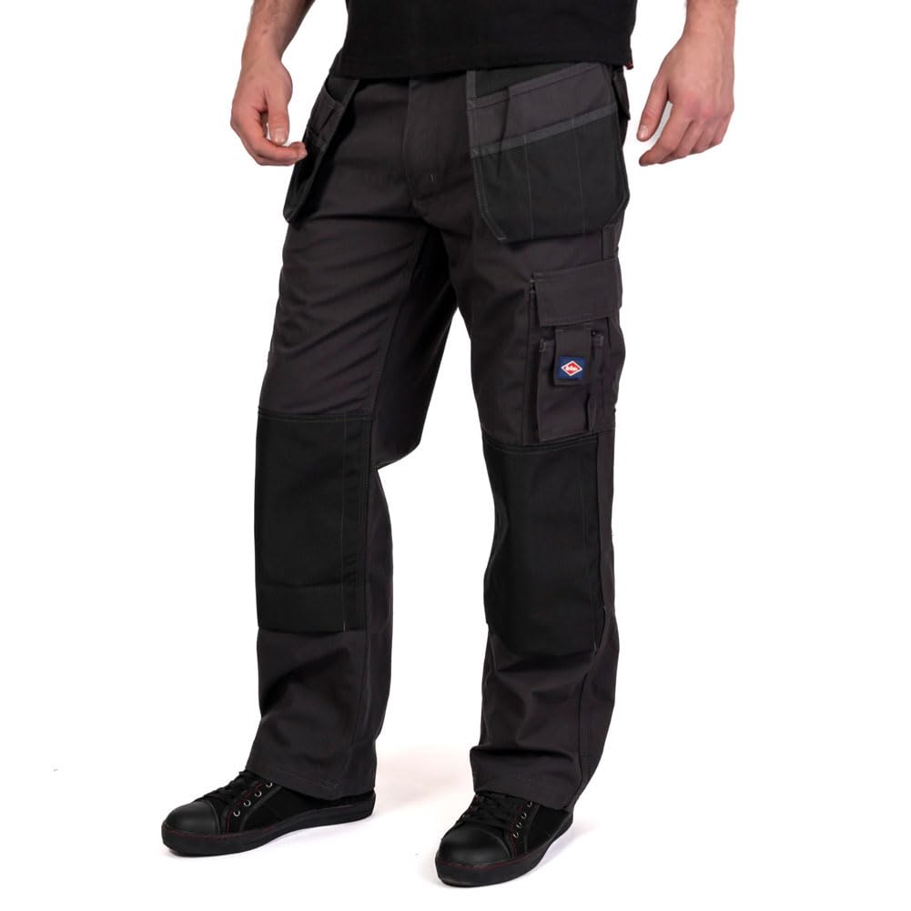 Lee Cooper LCPNT216 Mens Multi & Holster Pocket Kneepad Work Safety Cargo Pants Trousers, Grey/Black, Size 36 Regular