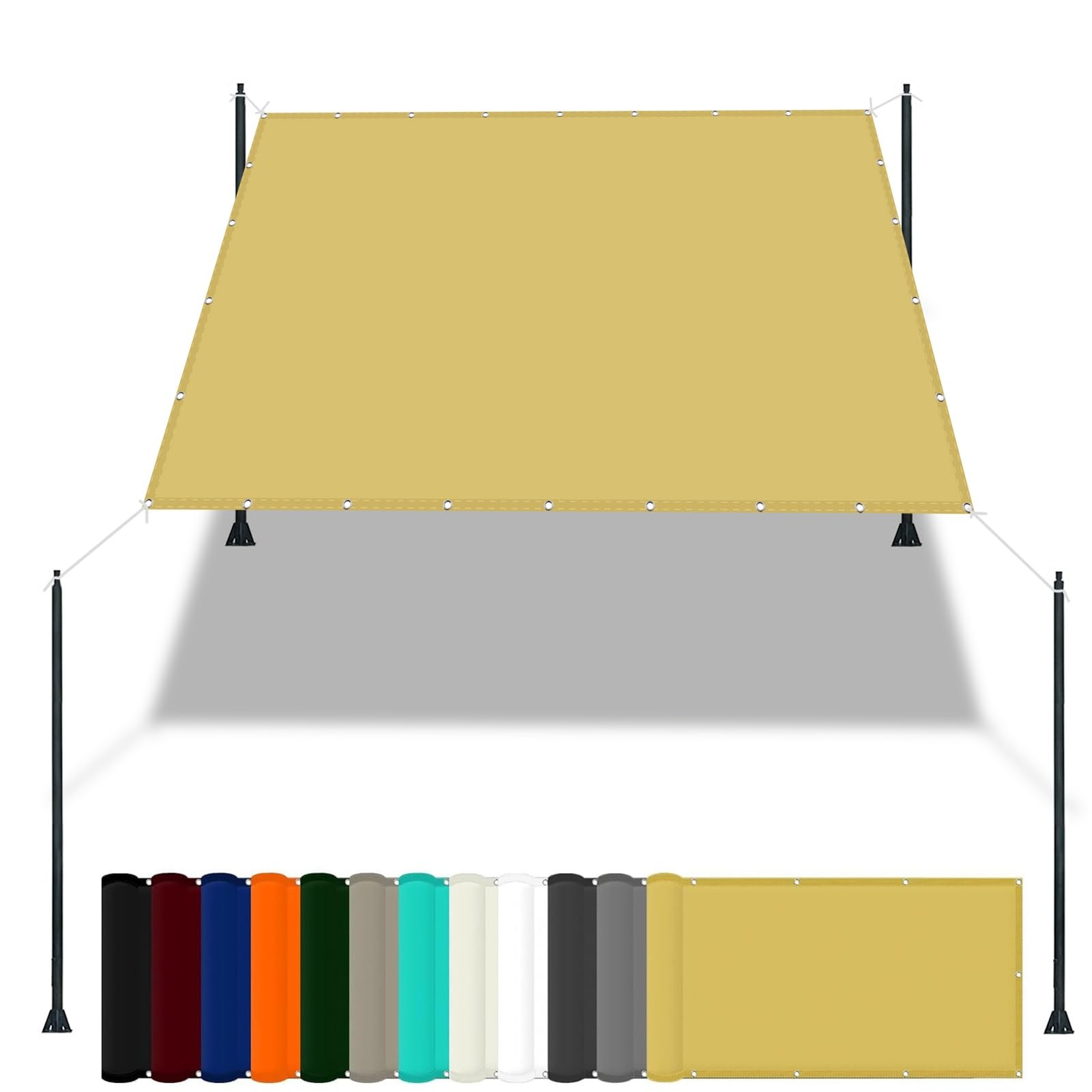 GLDYTVF Large Rectangle Sunshade Awning 3.6 x 4.2 m Waterproof Patio Canopy with 98% UV Block Includes Free Rope & Fixing Kit Ideal for Pool Terrace Greenhouse Cream Color