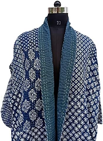 Indigo Patchwork Kantha Gudri Kimono Jacket Kimono Women Wear Quilted Jacket