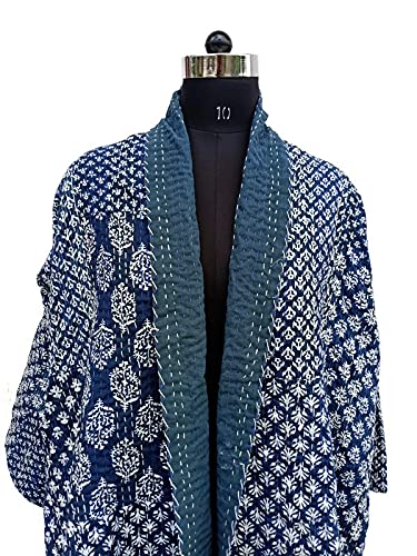Indigo Patchwork Kantha Gudri Kimono Jacket Kimono Women Wear Quilted Jacket2