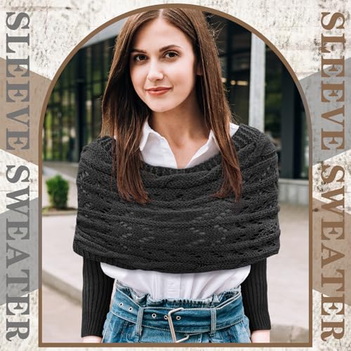Image of Geyoga 2 Pcs Scarf with Sleeves for Women Knitted Wrap Sweater Scarf with Sleeves Shrugs for Women Wrap Shawl