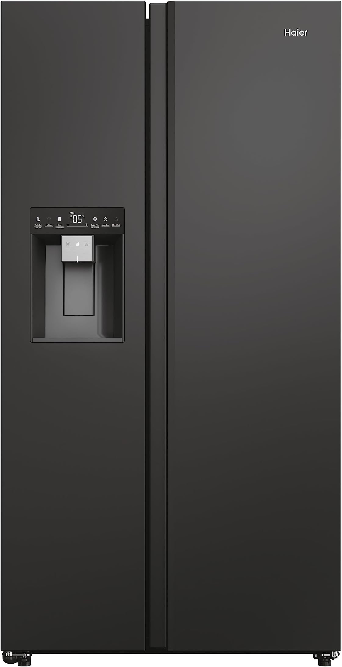 HaierSBS 90 Series 5 Freestanding American Fridge Freezer with Water & Ice Dispenser, Side by Side, Total No Frost, E Class, 601L Total Capacity, hOn App, Slate Black, 91x73x177.5 cm - HSW59F18EIPT
