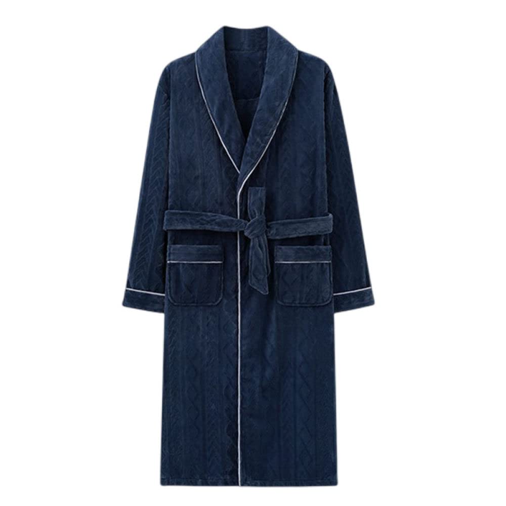 Accapatoio Adulti Uomo,Accappatoio Invernale Jacquard A Costine Blu Scuro Vintage Vestaglia In Flanella Collo A Scialle Unisex Accappatoio Da Doccia A Maniche Lunghe Loungewear Kimono Robe Per Uomo