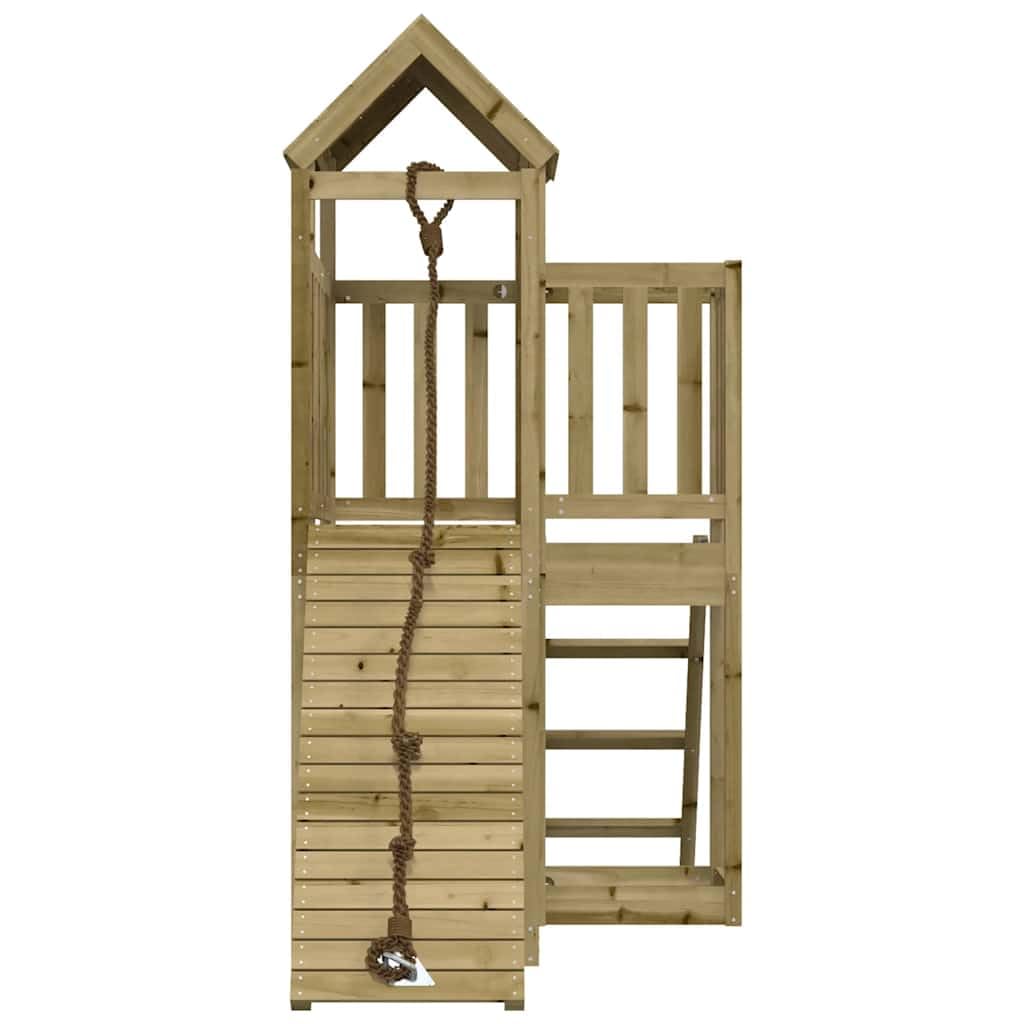 Spielturm mit Kletterwand aus imprägniertem Kiefernholz für Garten, Kinder, Outdoor, mit Rutsche, Sandkasten, Seil, Wippe, Zubehör, robustes Holz, Sicherheit, für Kinder ab 3 Jahren