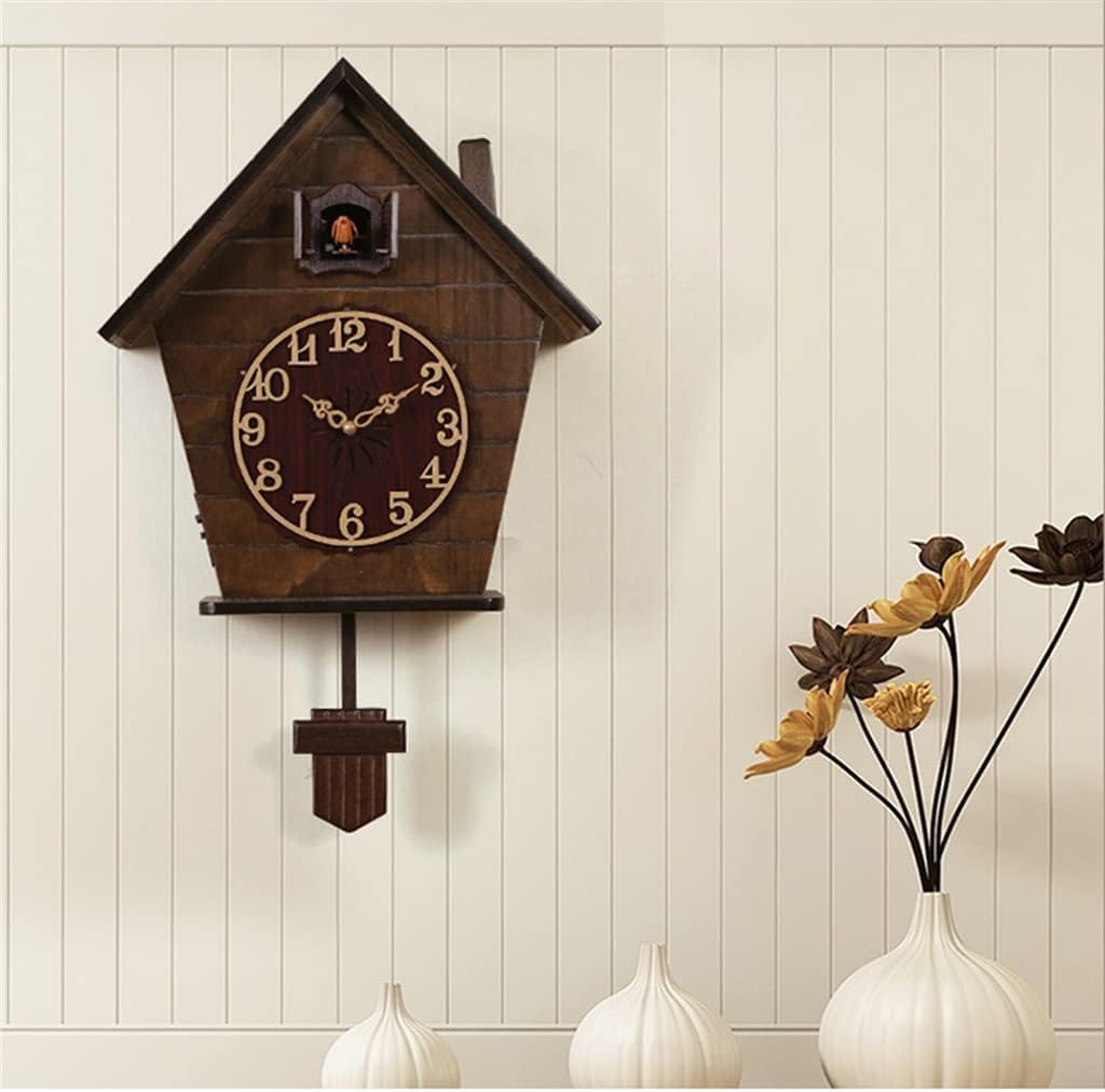 Vintage Large Wall Clock Wood 3D Living Room Cuckoo Clock Pendulum Bird Silent Timer Home Bedroom (Color : A, Size : 56X34.5CM) (A 56X34.5CM)