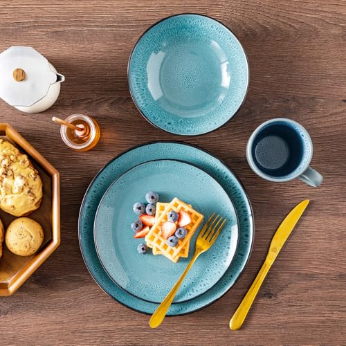 Tafelservice Steinzeug, vancasso 16-tlg. BUBBLE Kombiservice aus Steingut, inkl. Schalen, Tassen, Desserttellern & Speisetellern für 4/8/12 Personen
