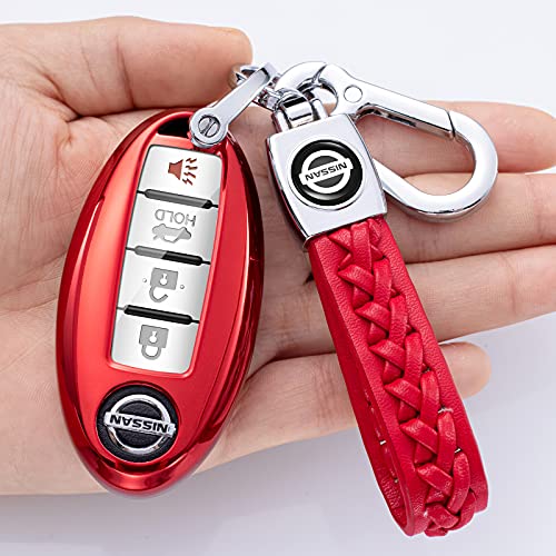 Tinemin for Nissan Key Fob Cover,Key Fob Case for Nissan Altima Maxima Murano Rogue Sentra 370z Pathfinder Smart Remote Premium Soft TPU Nissan Key Cover 2/3/ 4/5 Button(Red)