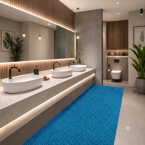 Image of TIB Cushion Noodle Mat for Home Entrance | Heavy Duty Anti-Slip Washable PVC Floor Mat for Bathroom, Kitchen, Bedroom & Office | Water Absorbent Indoor Outdoor Door Mat,Blue,4x17 Feet