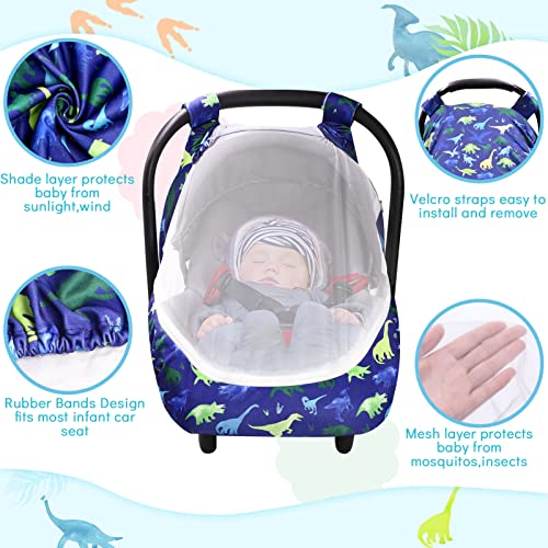 Image of Breathable Baby Car Seat Cover, Extra Large Mesh Window for Summer, Lightweight Infant Windproof Canopy, Must-Have Baby Gift, Dinosaur