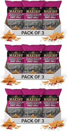 Image of Makino Corn Chips Nachos Sweet Chilly Flavor (Pack of 9 x 150g) | Healthy Snacks with 40% Less Fat | Crunchy & Fresh Corn Nachos | Gluten-Free, No MSG, Zero Trans Fat