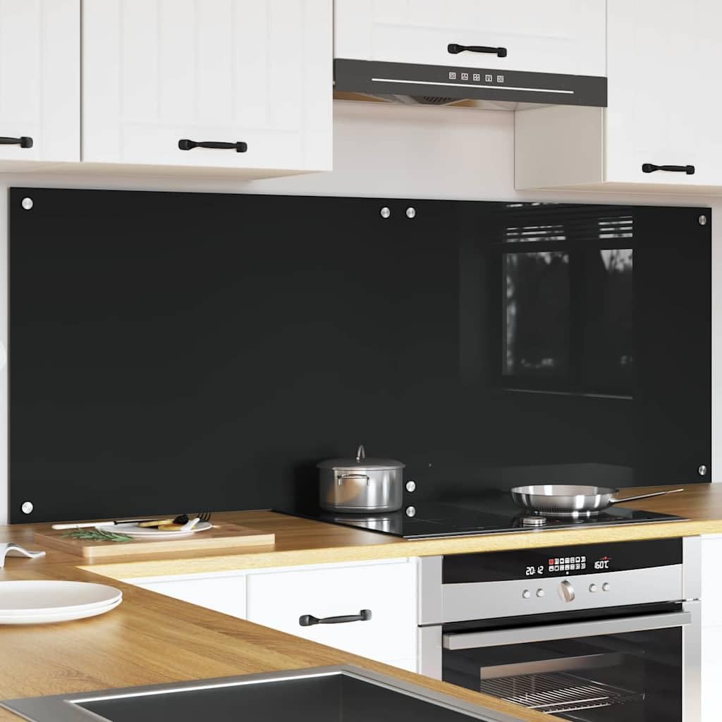 Solivagant Küchenrückwand 2 pcs Schwarz 80 x 60 cm Gehärtetes Glas, Küche Esszimmer,Küchenhelfer -utensilien, 21 kg-3415547
