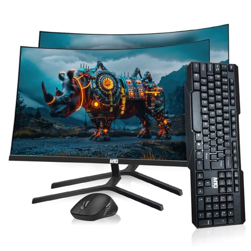 Image of MTG Dual 32 inch Curved Monitor Full HD 1080P Frameless Screen, HDMI DP USB Audio, Low Motion Blur, VESA Mount, Wireless Keyboard Mouse Combo, Computer Monitor for Gaming, Home and Office