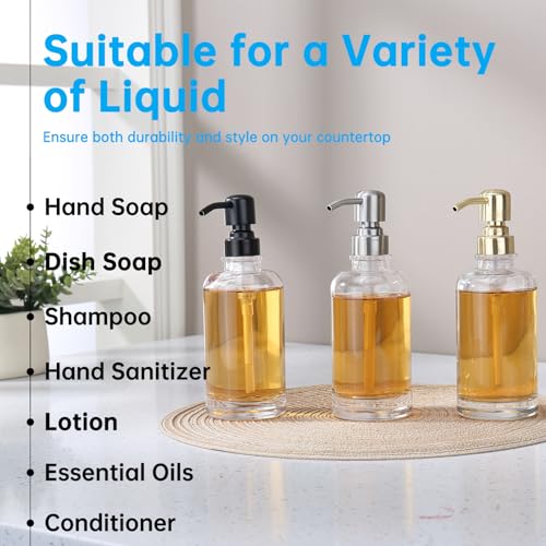 Image of Bathroom Soap Dispenser Black, 11 oz Glass Cylindrical Bottles with Stainless Steel Pump Liquid Hand Soap Dispenser Kitchen